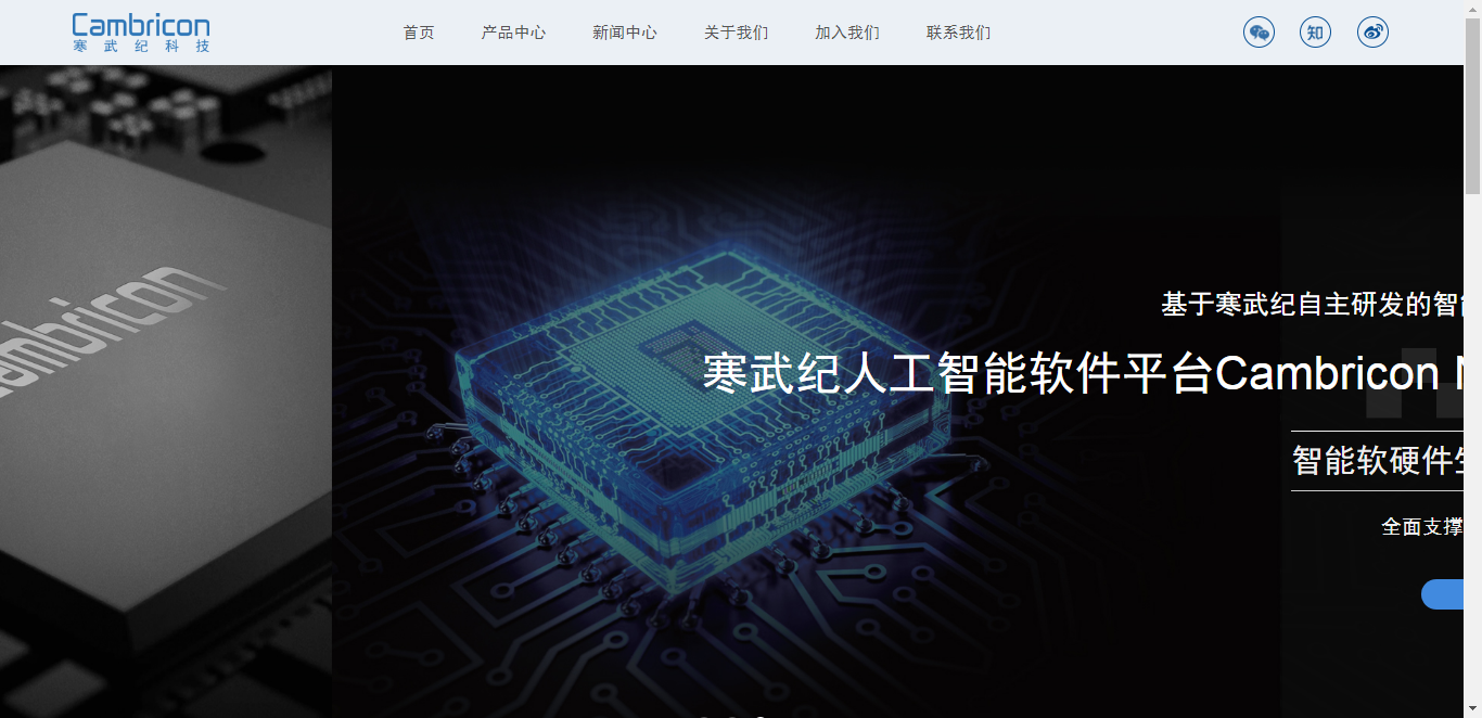 寒武纪是一家智能芯片研发公司,拥有终端和服务器两条品线.